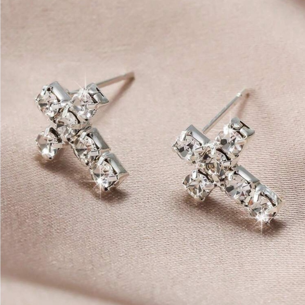 Silver Cross Earrings - Picture 2 of 4